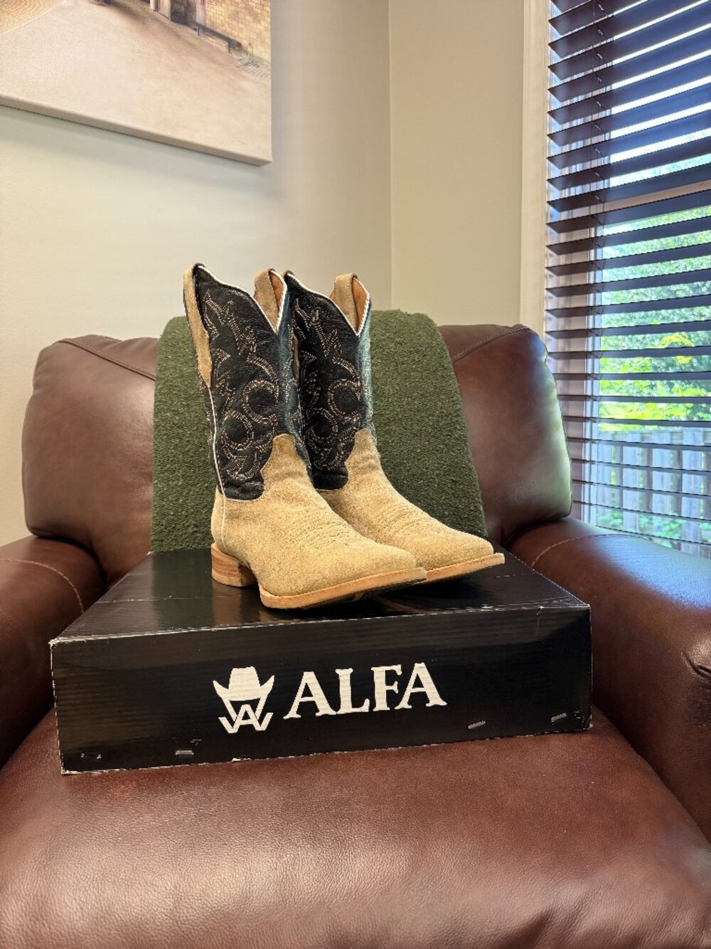 Alfa Western Wear Sand Roughout Cowboy Boots Men’s 8.5D